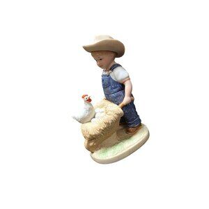 1985 Homco Denim Days Morning Chores Boy Figurine #1501